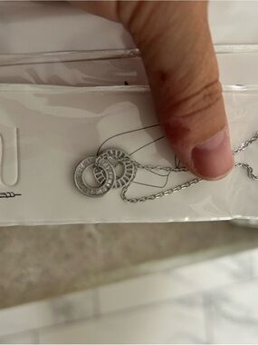4/$50 Silver Double Ring Pendant Necklace - Interlocking Circles